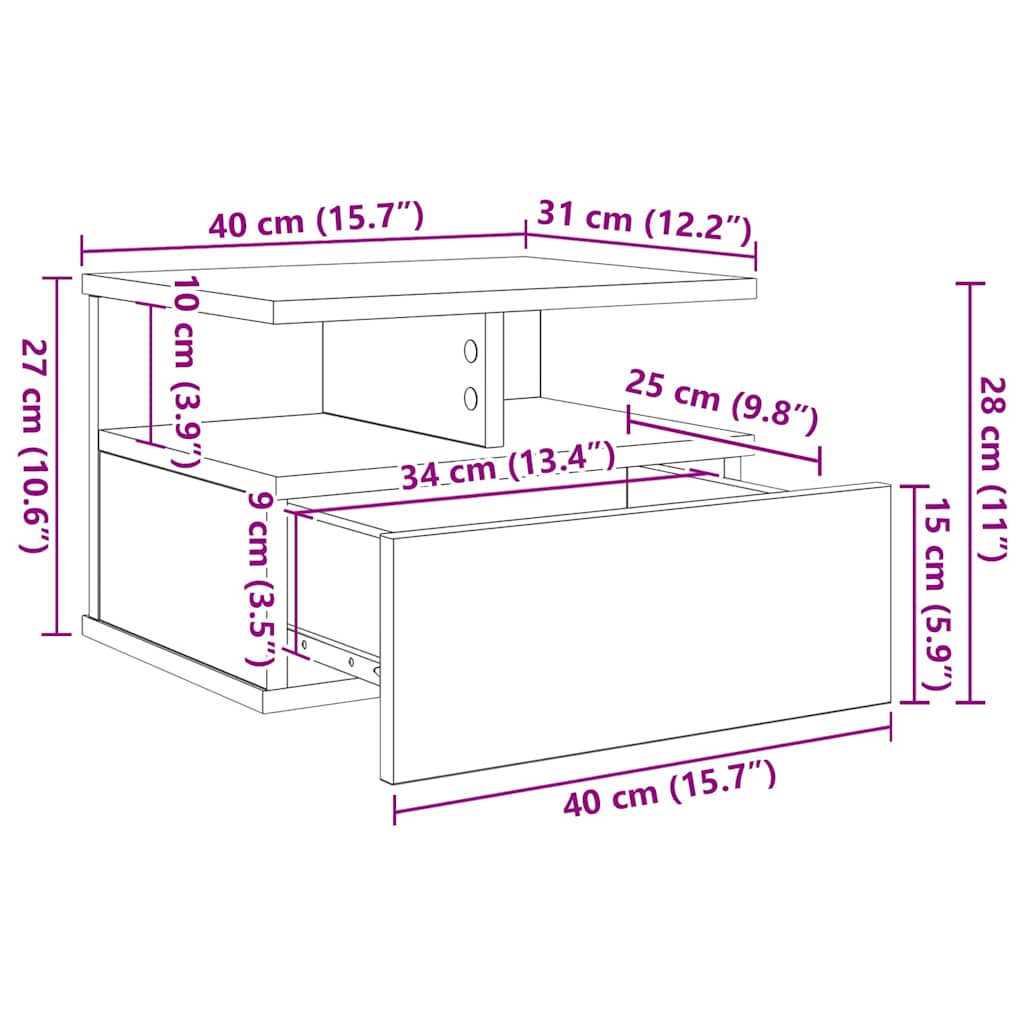 Lebdeća noćna ormarić 2 pcs Umjetnički hrast 40 x 31 x 28 cm