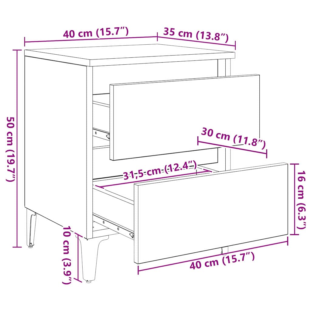 Noćni ormar 2 pcs Staro drvo 40 x 35 x 50 cm Konstruirano drvo
