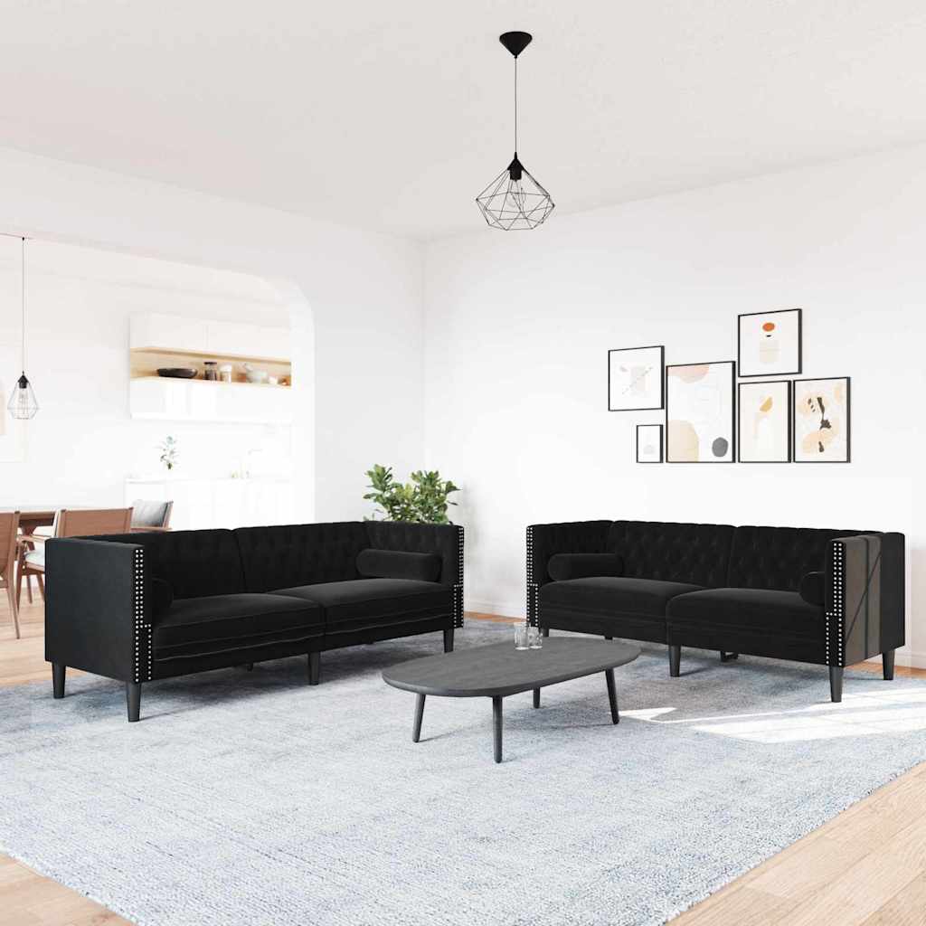 Kauč za dnevni boravak 2 pcs Crna 194 x 74,5 x 70,5 cm Baršun