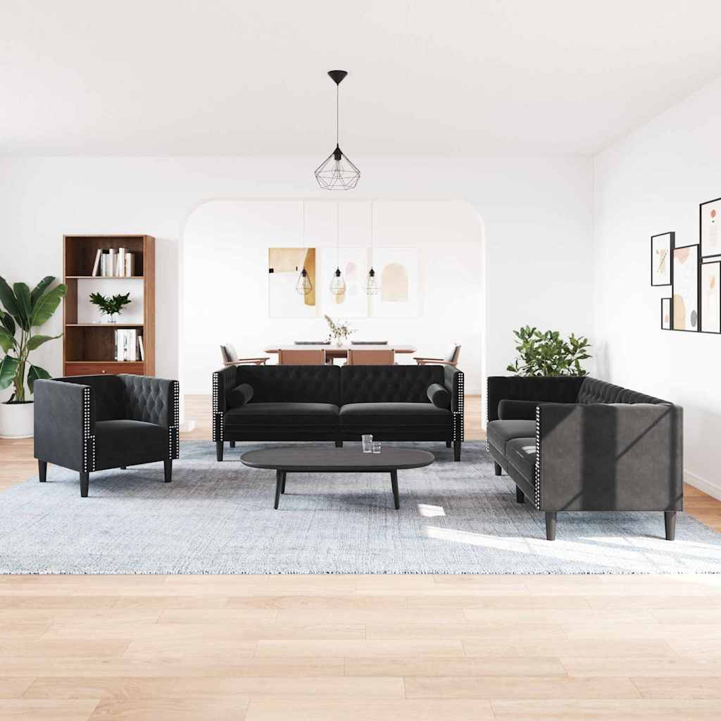 Kauč za dnevni boravak 3 pcs Crna 194 x 74,5 x 70,5 cm Baršun