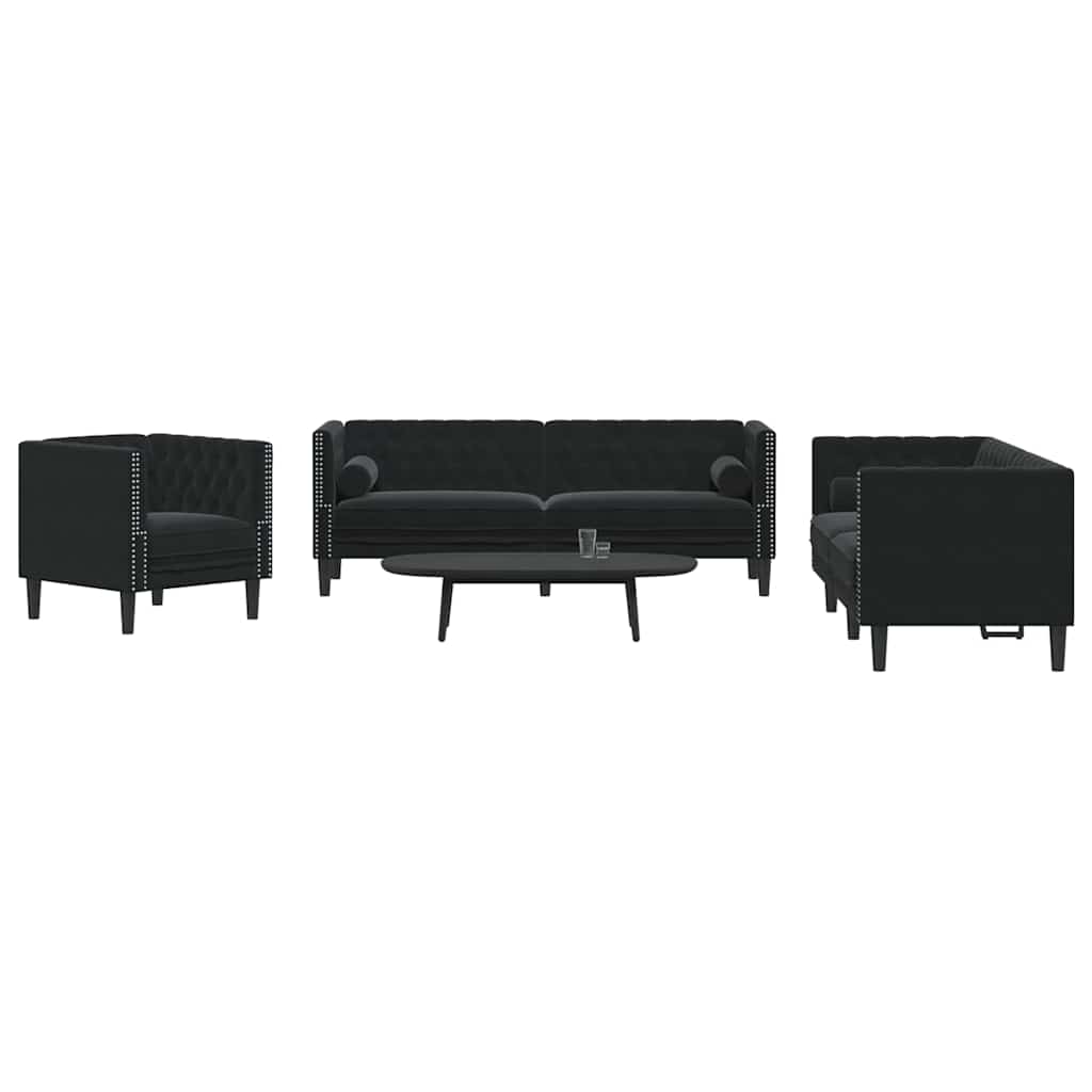 Kauč za dnevni boravak 3 pcs Crna 194 x 74,5 x 70,5 cm Baršun