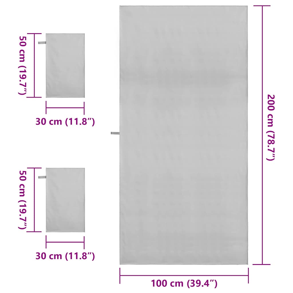 Set sportskih ručnika 3 pcs Siva Polyester i Polyamid
