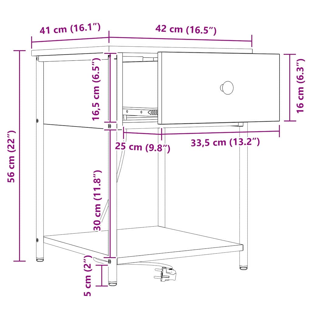 Noćni ormar Crni hrast 42 x 41 x 56 cm Konstruirano drvo