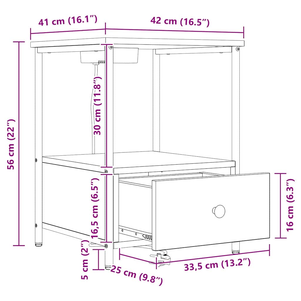 Noćni ormar s ladicama 2 pcs Sonoma hrast 42 x 41 x 56 cm