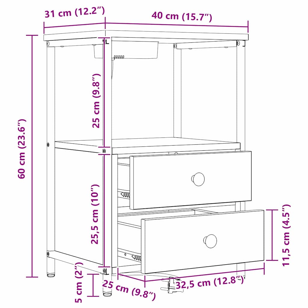 Noćni ormar Siva Sonoma 40 x 31 x 60 cm Konstruirano drvo