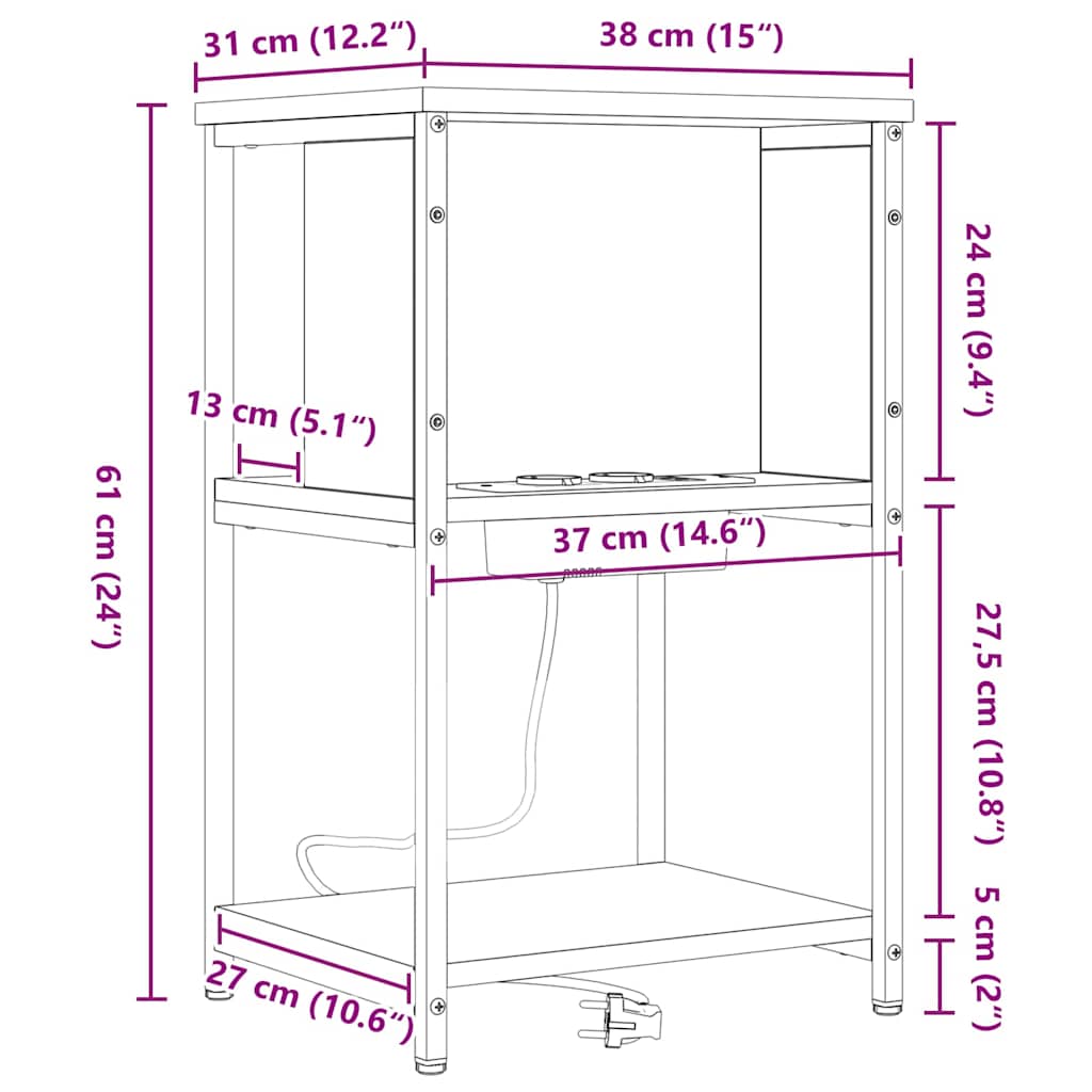 Noćni ormar 2 pcs Siva Sonoma 38 x 31 x 61 cm Konstruirano drvo