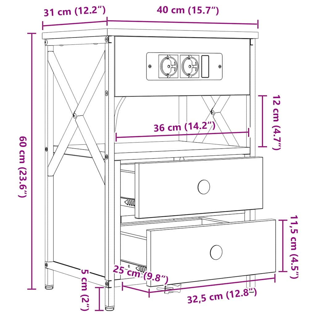 Noćni ormar s ladicama 2 pcs Sonoma hrast 40 x 31 x 60 cm