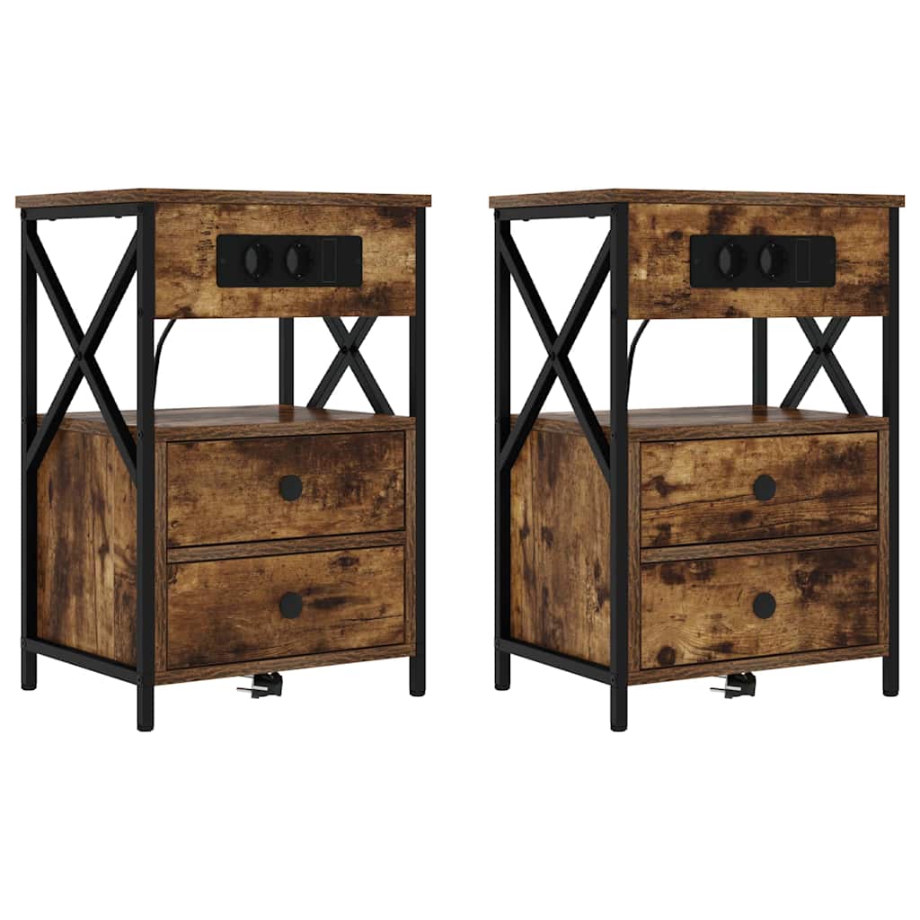 Noćni ormar s ladicama 2 pcs Dimljeni hrast 40 x 31 x 60 cm
