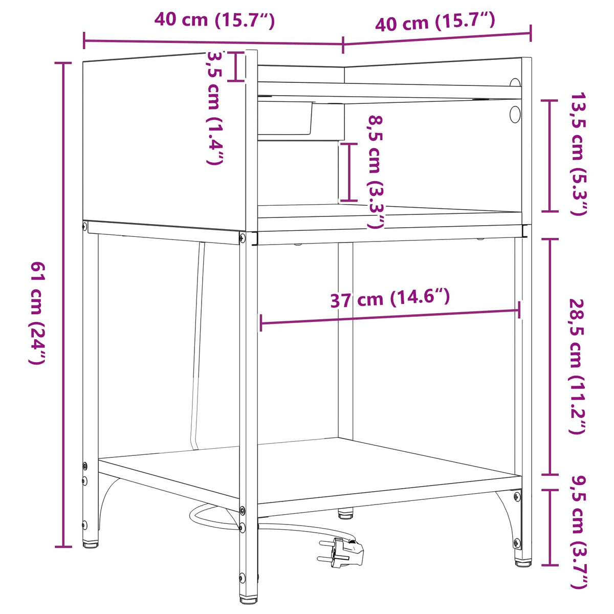 Noćni ormar s policom 2 pcs Sonoma hrast 40 x 40 x 61 cm