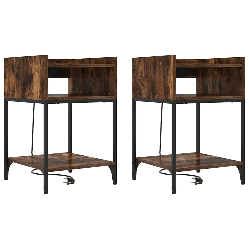 Noćni ormar s policom 2 pcs Dimljeni hrast 40 x 40 x 61 cm