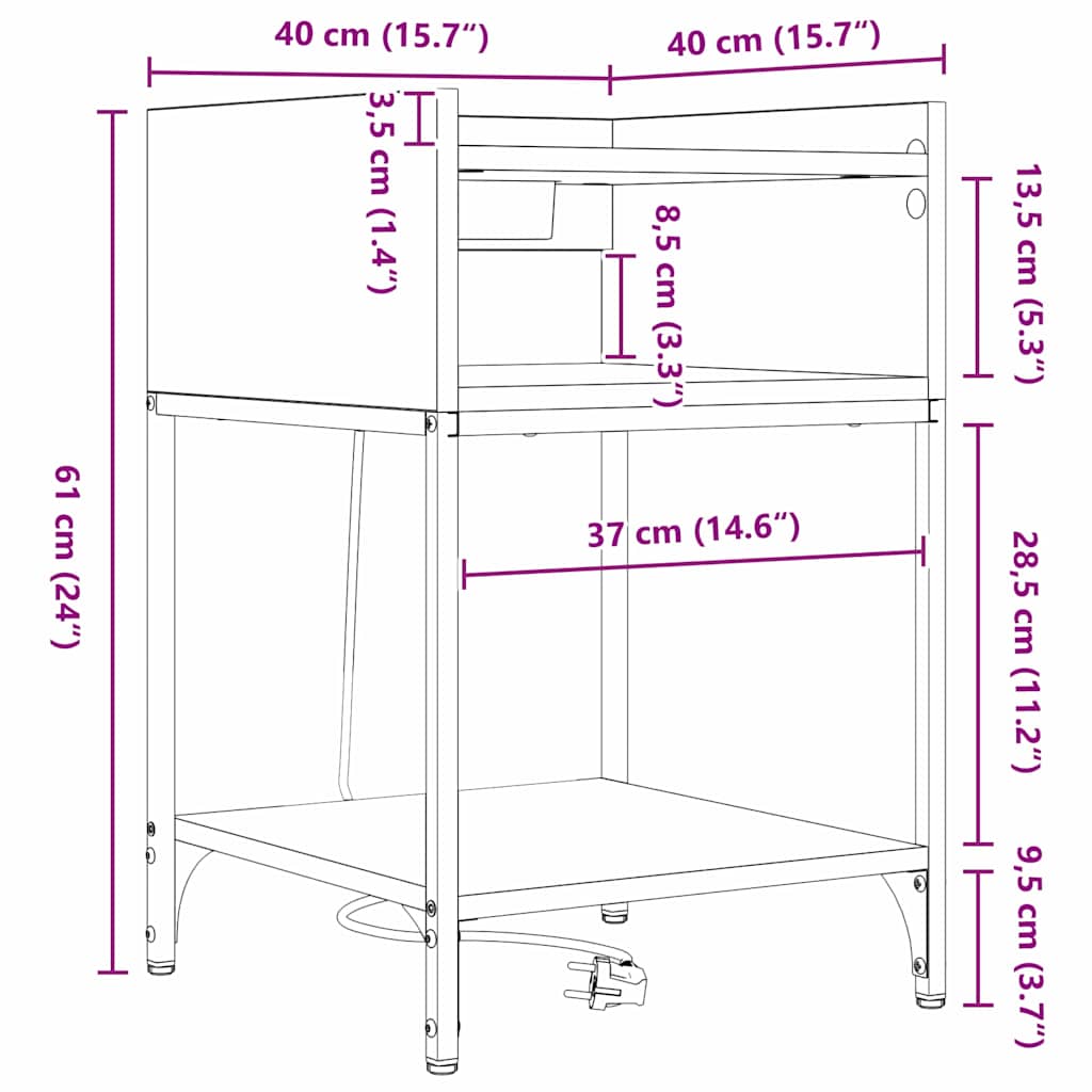 Noćni ormar s policom 2 pcs Dimljeni hrast 40 x 40 x 61 cm