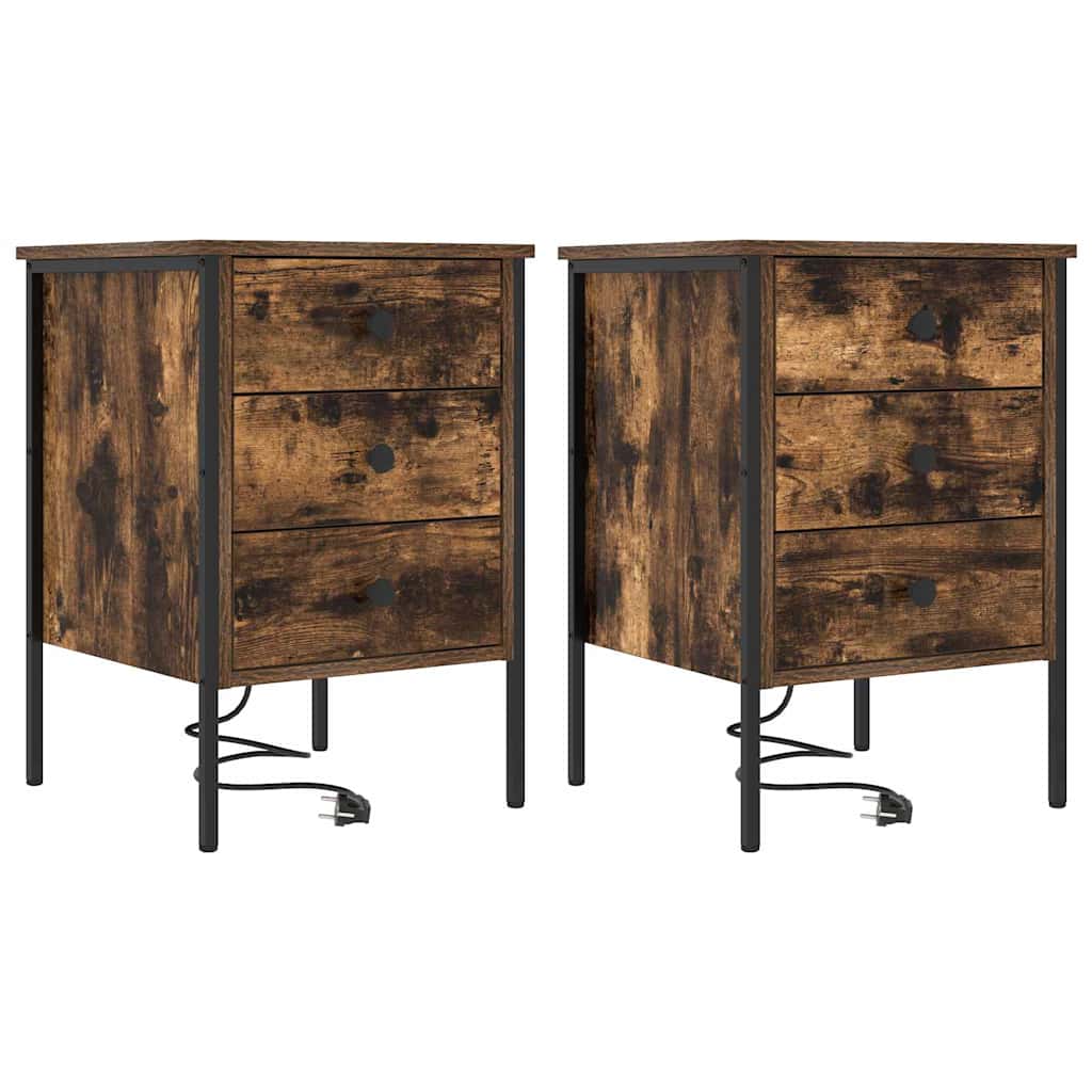 Noćni ormar s ladicama 2 pcs Dimljeni hrast 42 x 41 x 61 cm