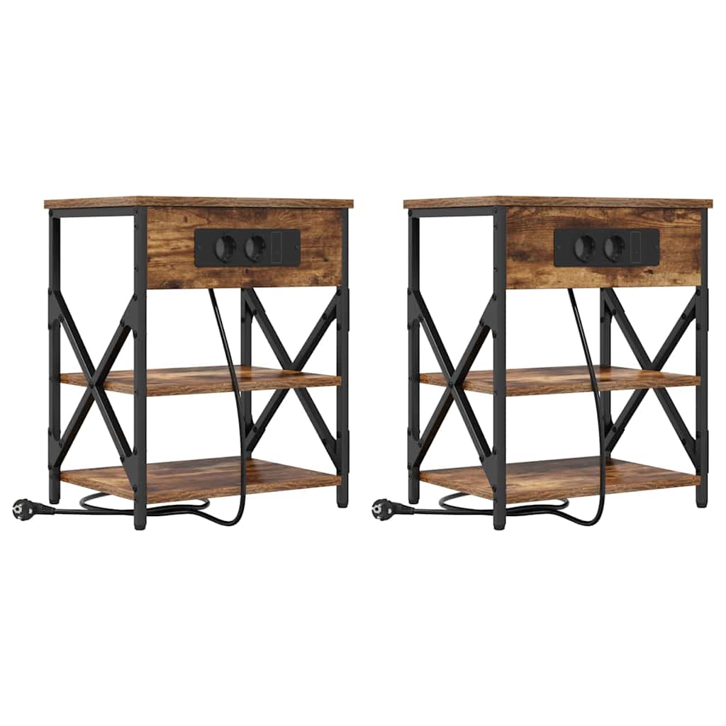 Noćni ormar s policom 2 pcs Dimljeni hrast 41 x 31 x 51 cm
