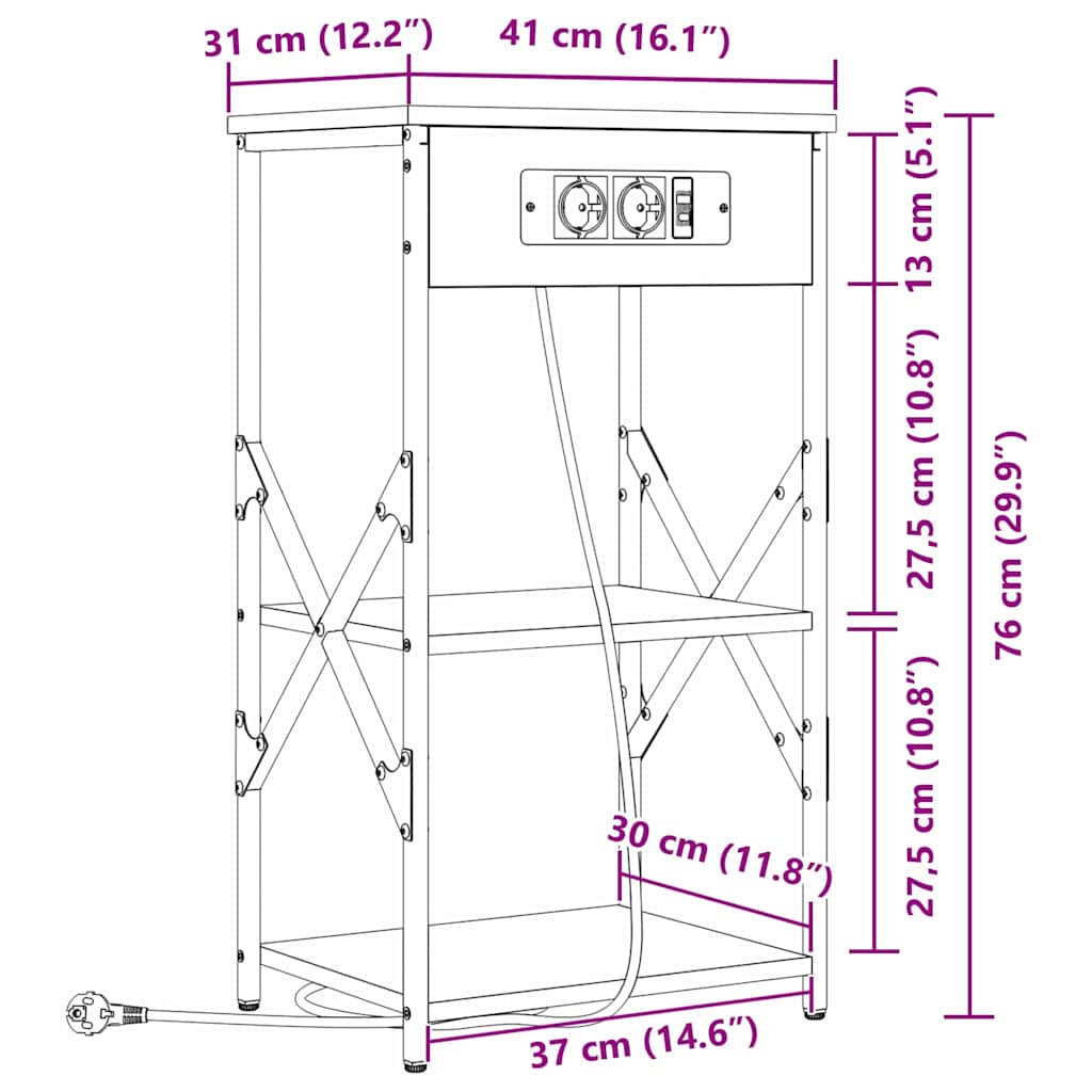 Noćni ormar s policom 2 pcs Sonoma hrast 41 x 31 x 76 cm