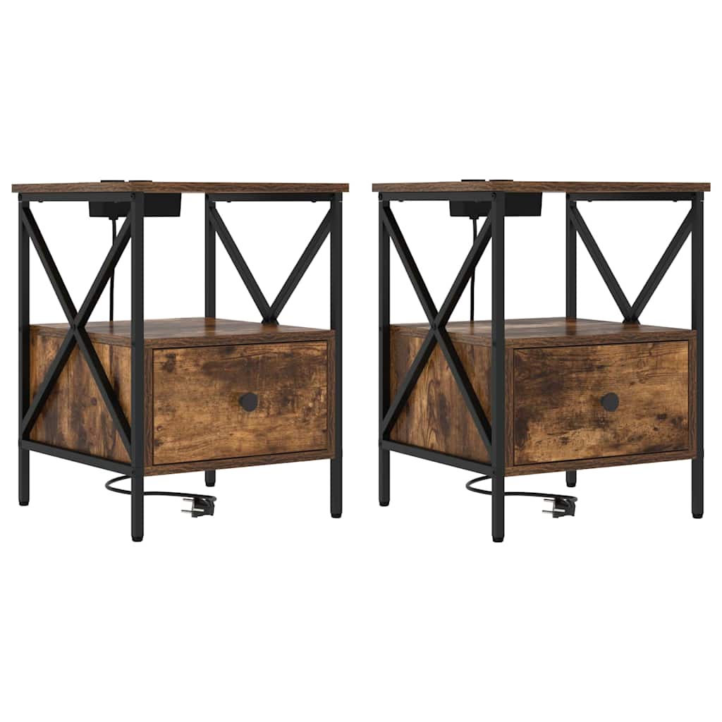 Noćni ormar s ladicama 2 pcs Dimljeni hrast 41,5 x 40,5 x 55 cm