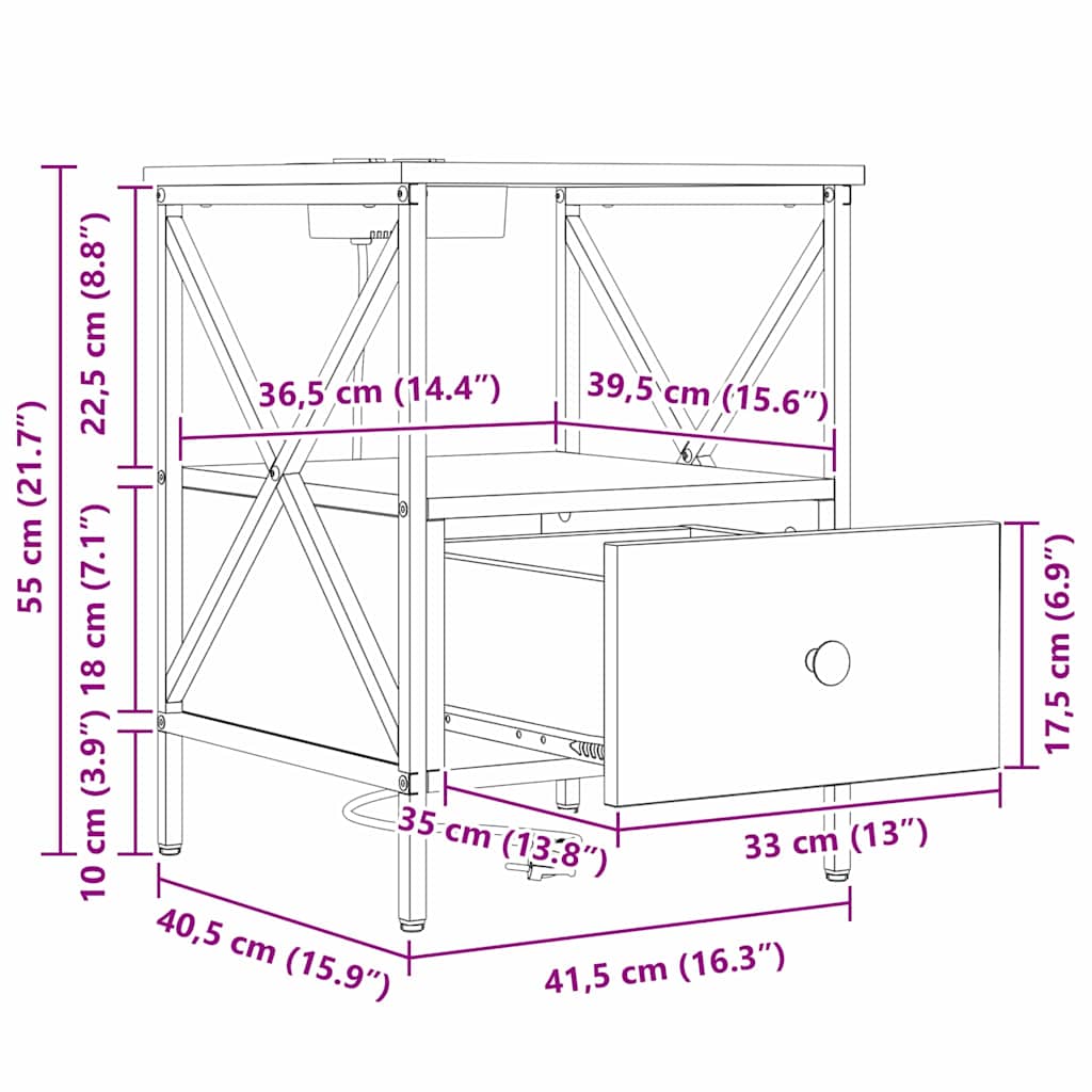 Noćni ormar s ladicama 2 pcs Siva Sonoma 41,5 x 40,5 x 55 cm