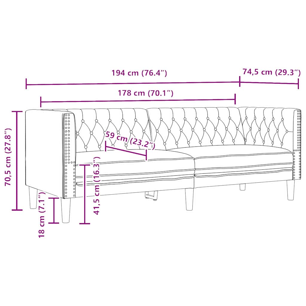 Sofa Crna 194 x 74,5 x 70,5 cm PVC