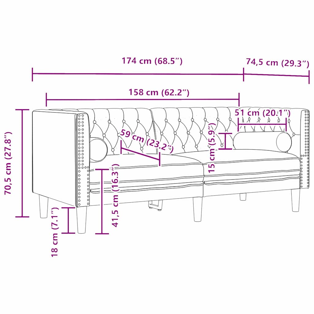 Sofa Tamno siva 174 x 74,5 x 70,5 cm Baršun
