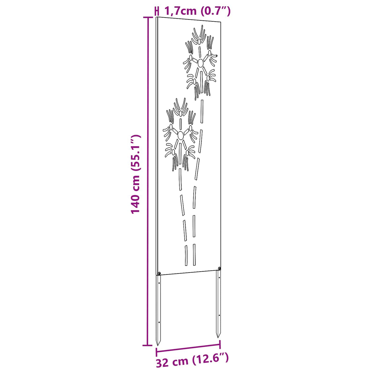 Privatnost u vrtu Crna 32 x 140 cm Hladno valjana čelična