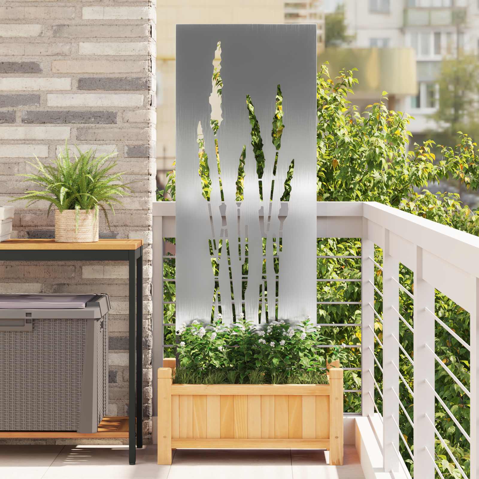 Privatnost u vrtu Cvjetni Srebrno 50 x 140 cm Nehrđajući čelik