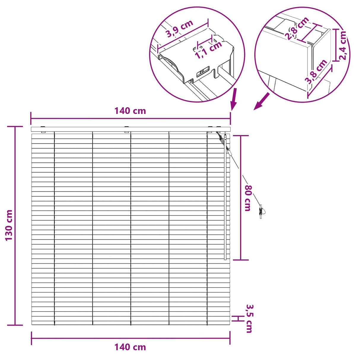 Venecijanska roleta Izgled hrasta 140 x 130 cm 35 mm