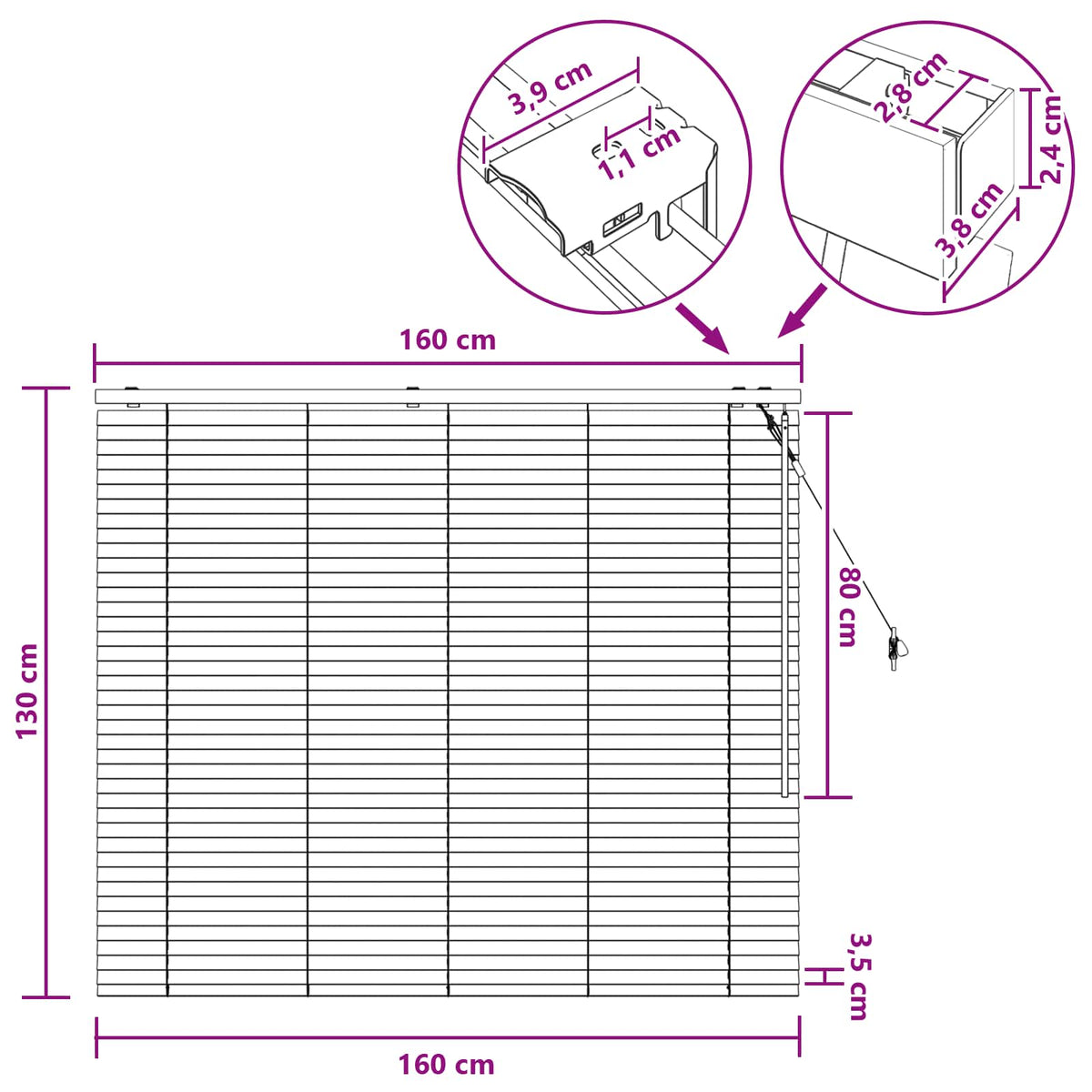 Venecijanska roleta Izgled hrasta 160 x 130 cm 35 mm