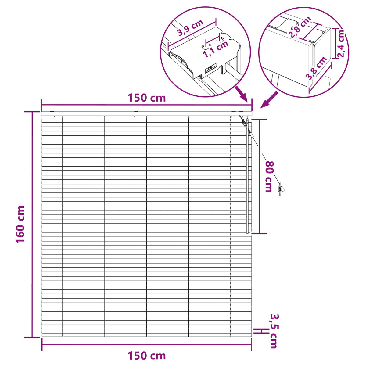 Venecijanska roleta Izgled hrasta 150 x 160 cm 35 mm