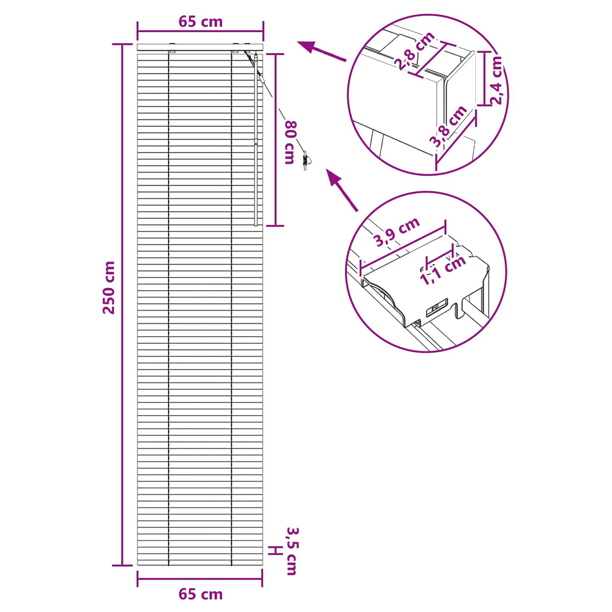 Venecijanska roleta Izgled hrasta 65 x 250 cm 35 mm