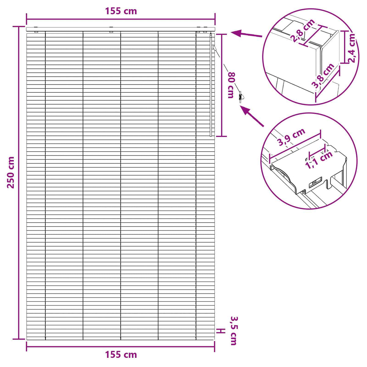 Venecijanska roleta Izgled hrasta 155 x 250 cm 35 mm