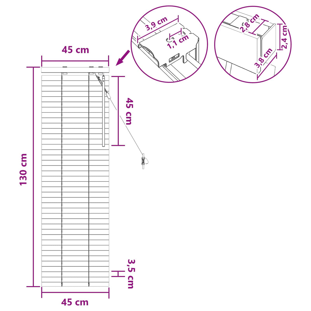 Venecijanska roleta Bijela 45 x 130 cm 35 mm