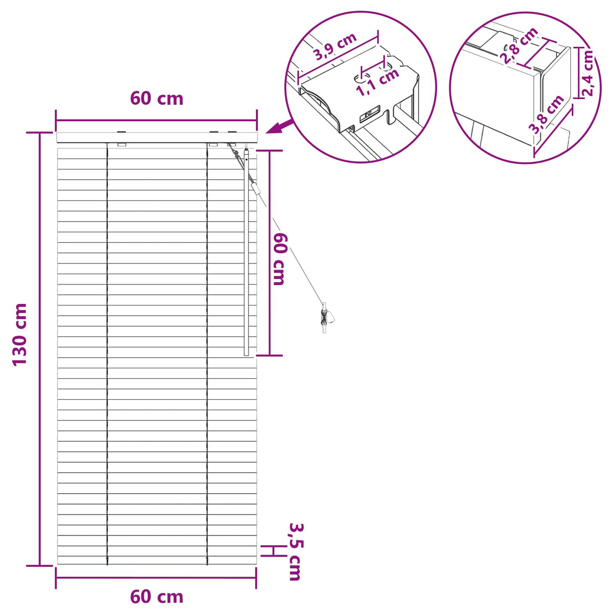 Venecijanska roleta Bijela 60 x 130 cm 35 mm