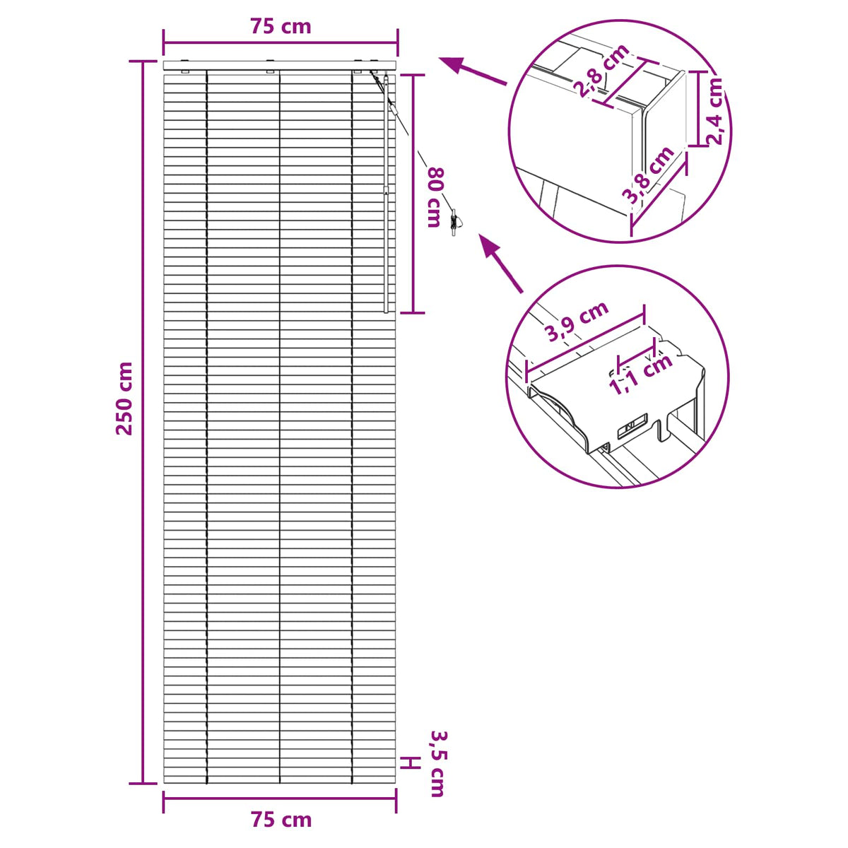 Venecijanska roleta Bijela 75 x 250 cm 35 mm