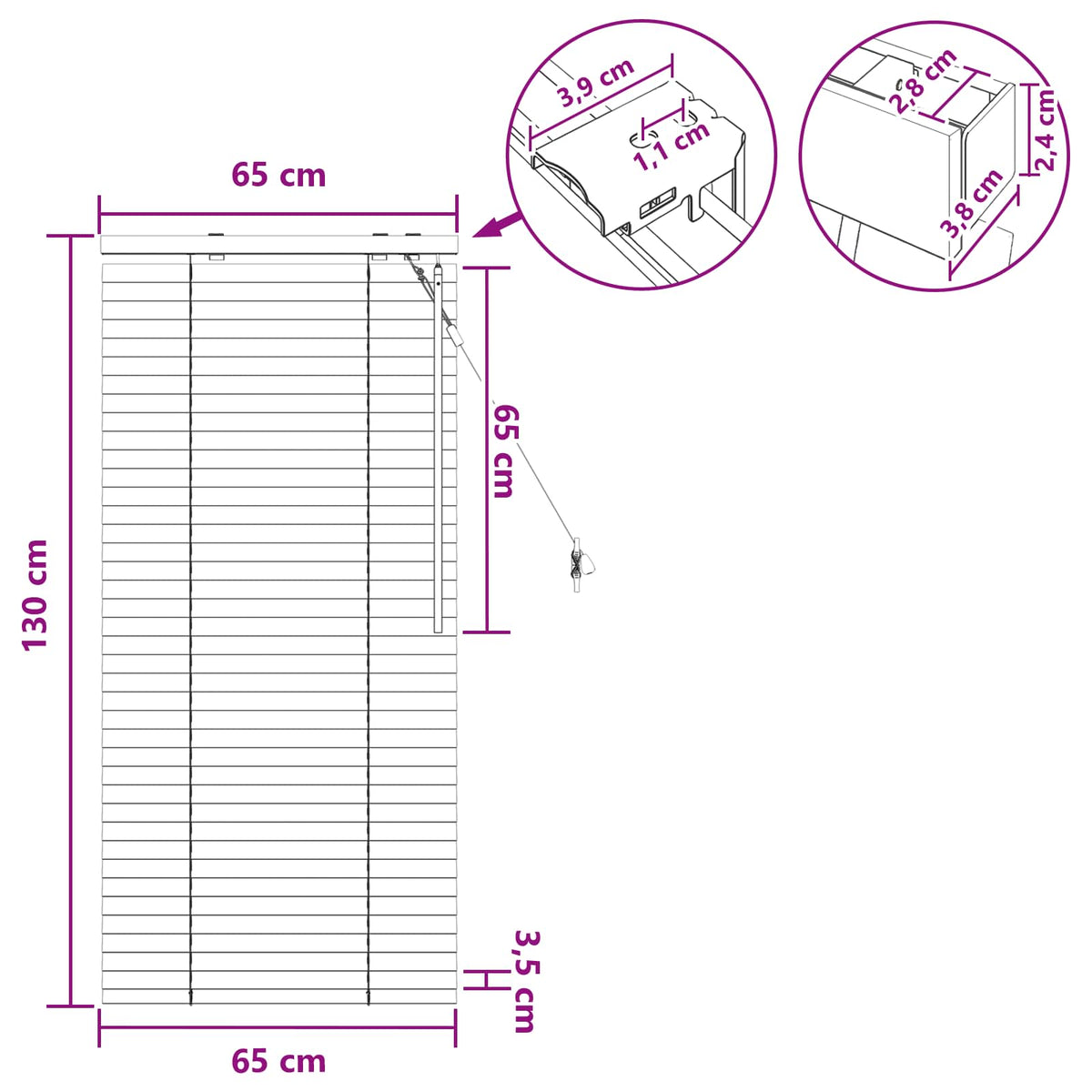 Venecijanska roleta Crna 65 x 130 cm 35 mm