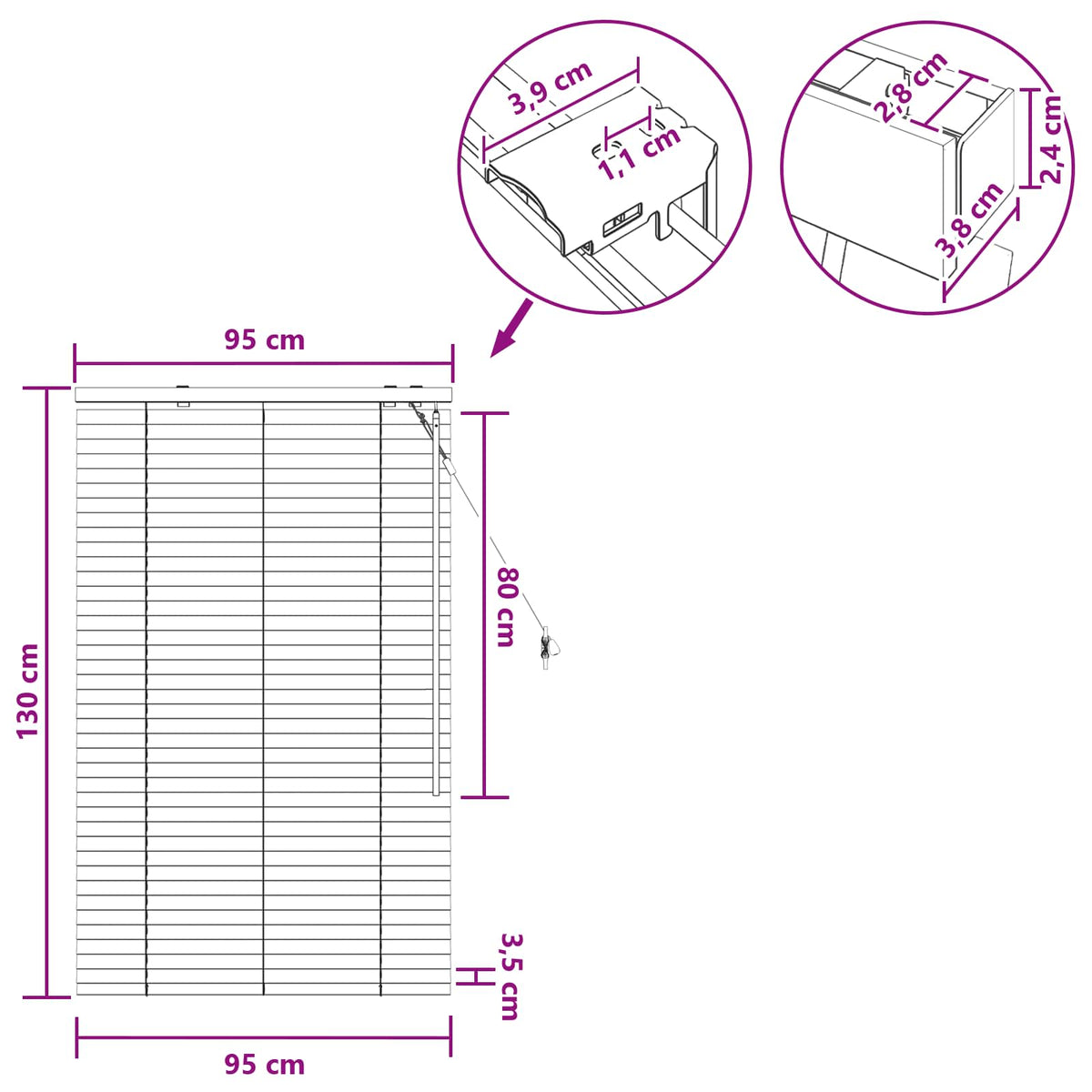 Venecijanska roleta Crna 95 x 130 cm 35 mm