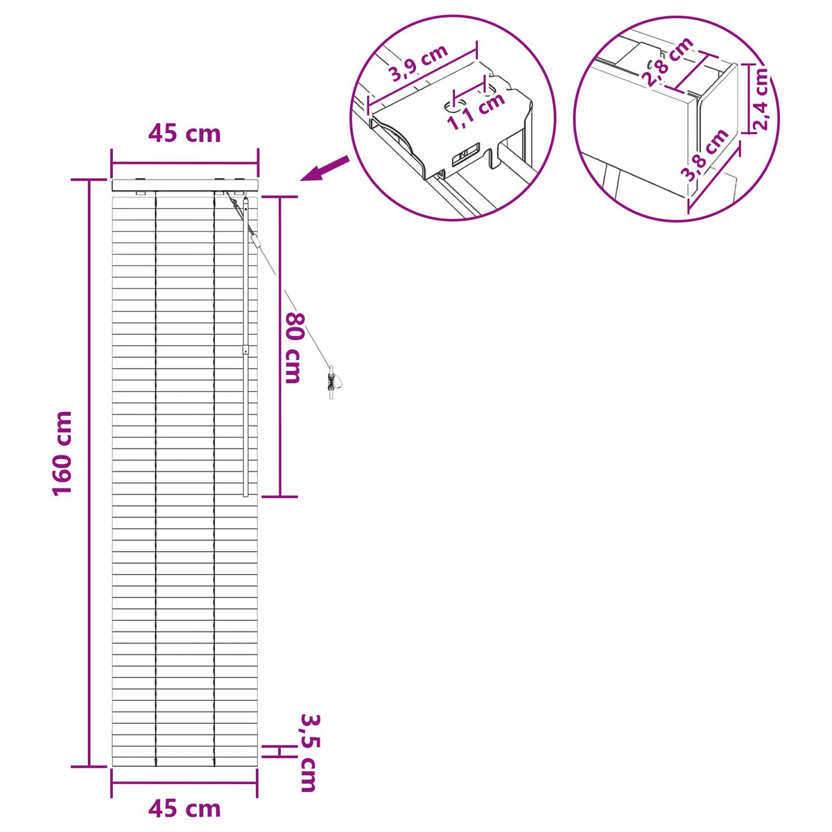 Venecijanska roleta Crna 45 x 160 cm 35 mm