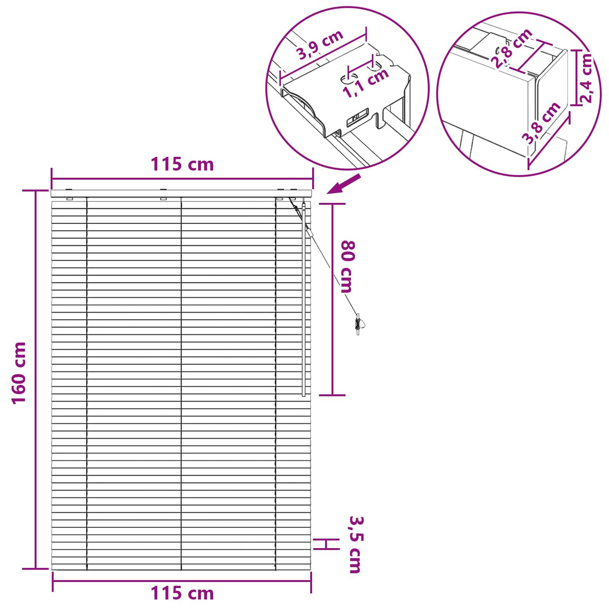 Venecijanska roleta Crna 115 x 160 cm 35 mm