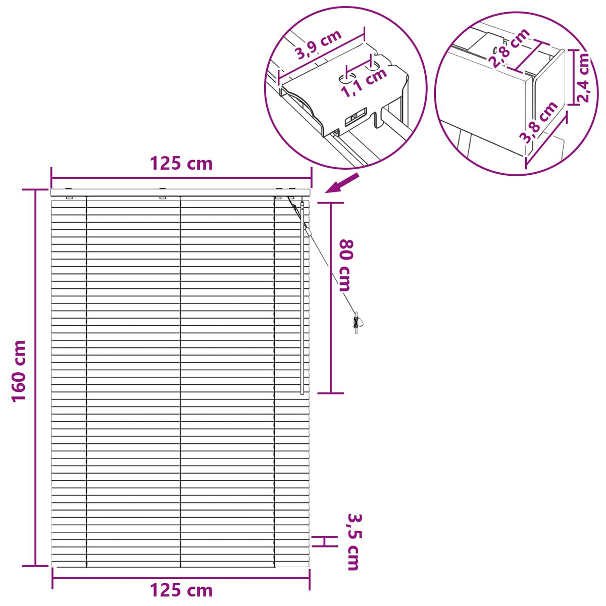 Venecijanska roleta Crna 125 x 160 cm 35 mm