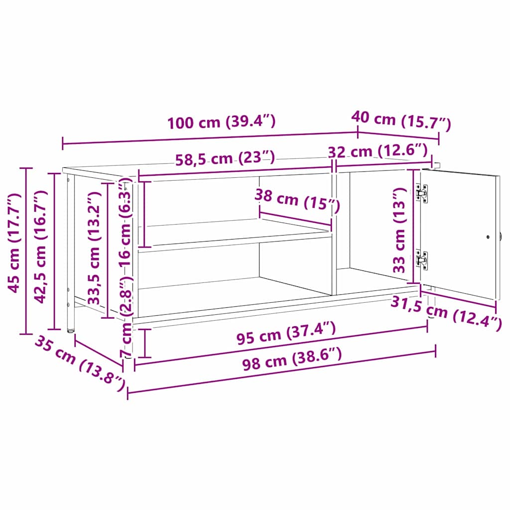 TV ormar Umjetnički hrast 100 x 40 x 45 cm Konstruirano drvo