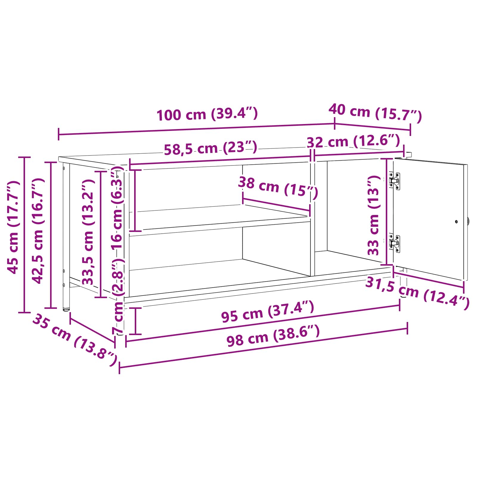 TV ormar Umjetnički hrast 100 x 40 x 45 cm Konstruirano drvo