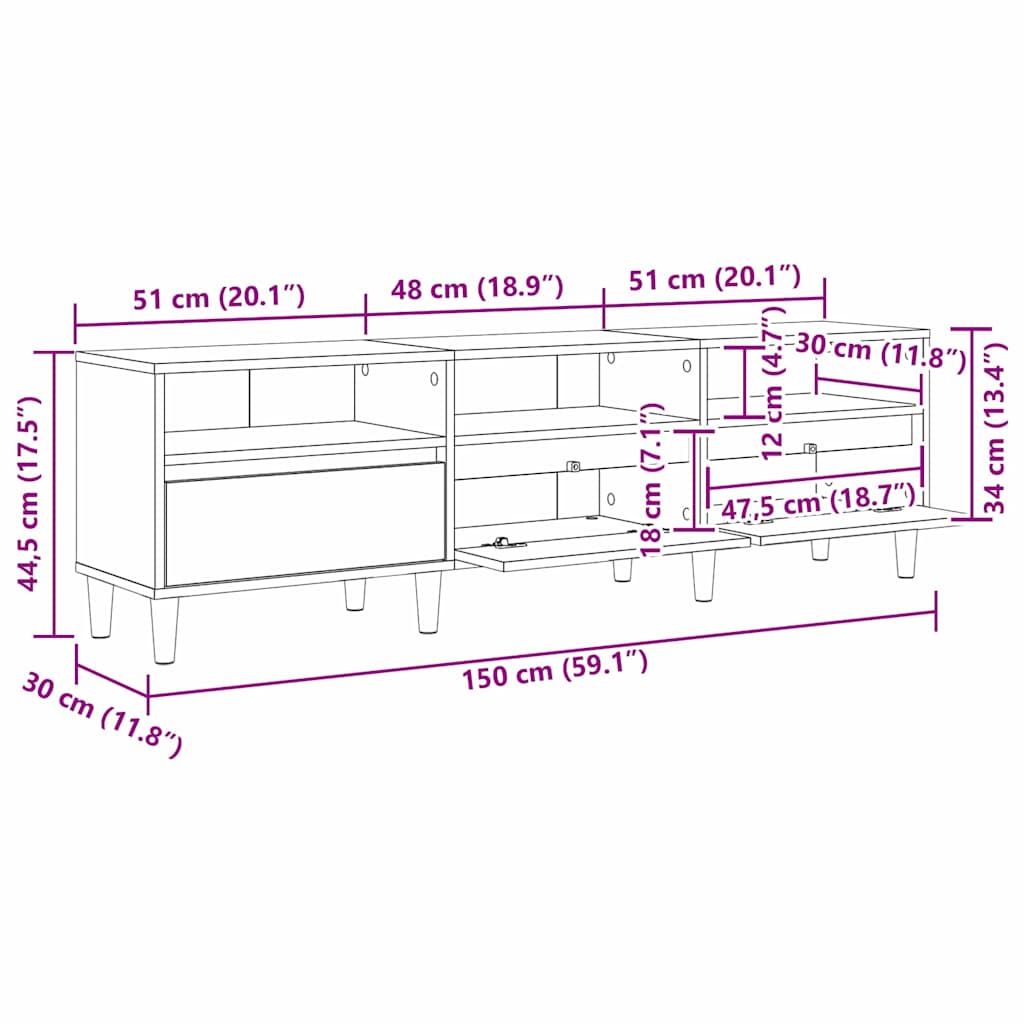 TV ormar Crni hrast 150 x 30 x 45 cm Konstruirano drvo