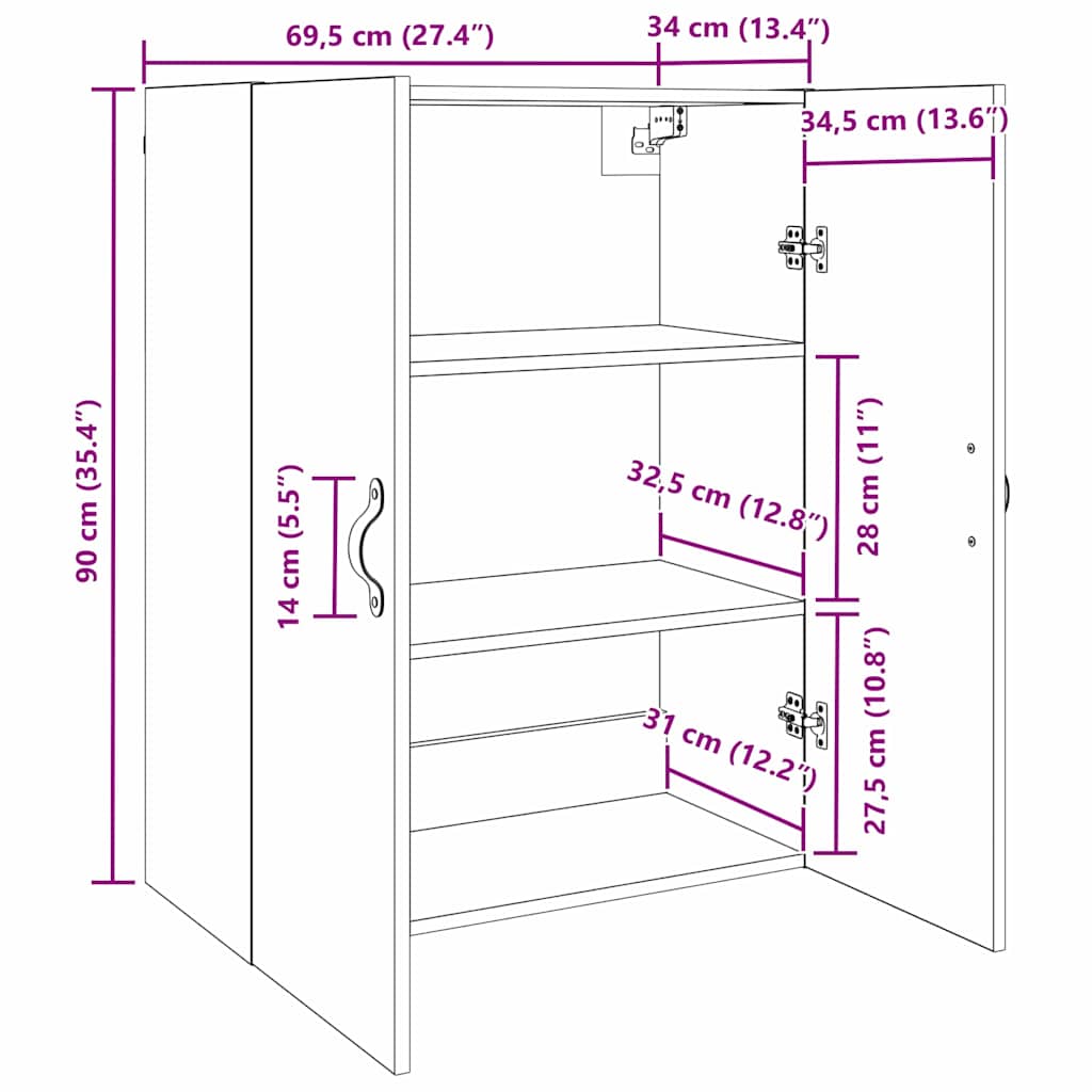 Ormar za Zid Crni hrast 69,5 x 34 x 90 cm Konstruirano drvo