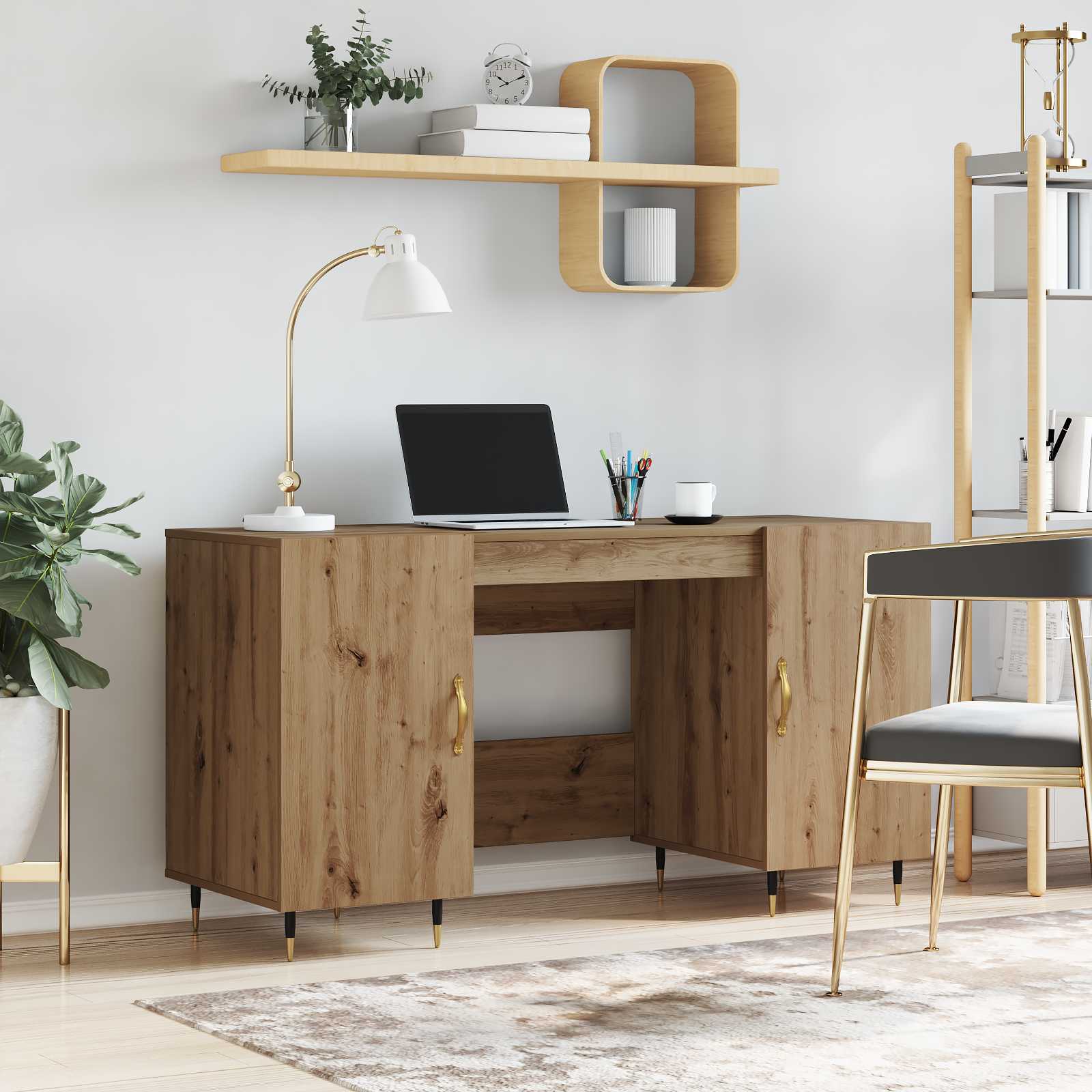 Stol s policom hrast artisan 140 x 50 x 75 cm Konstruirano drvo