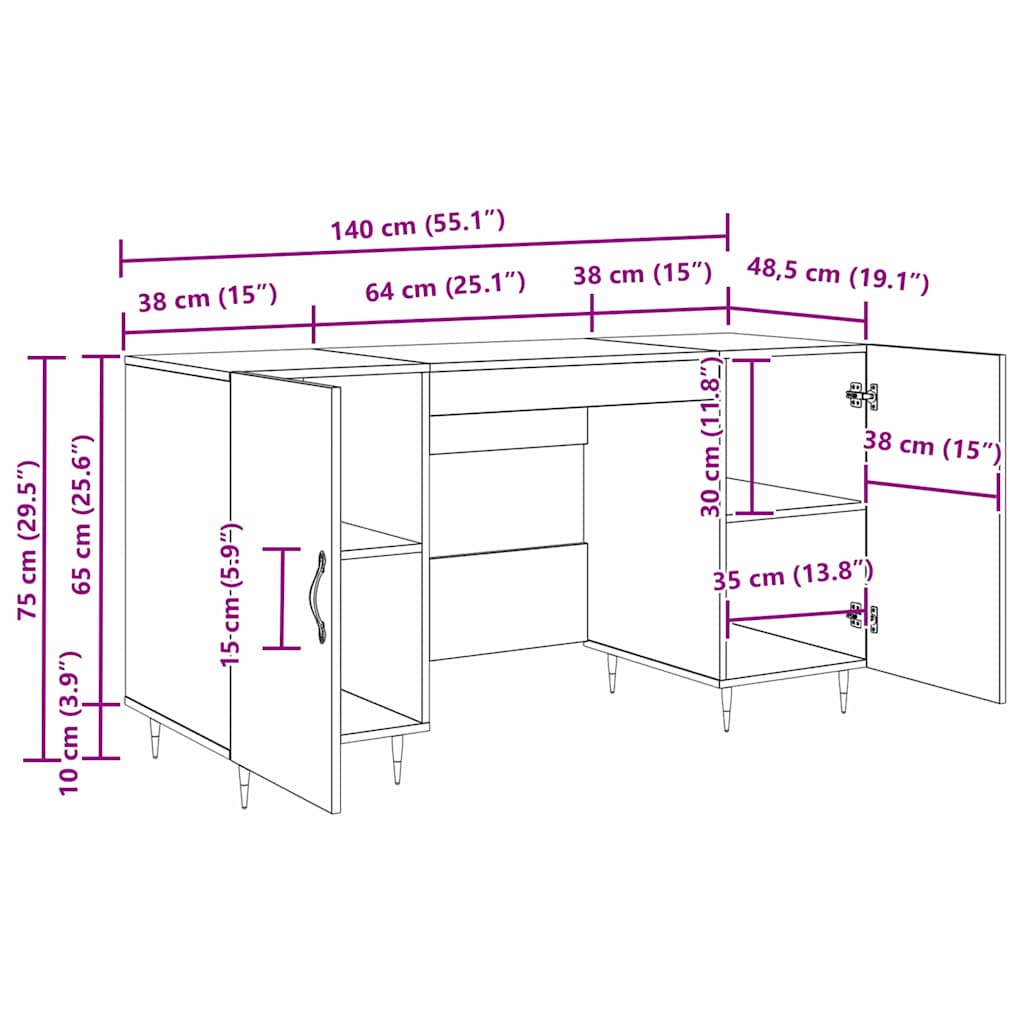 Stol s policom hrast artisan 140 x 50 x 75 cm Konstruirano drvo