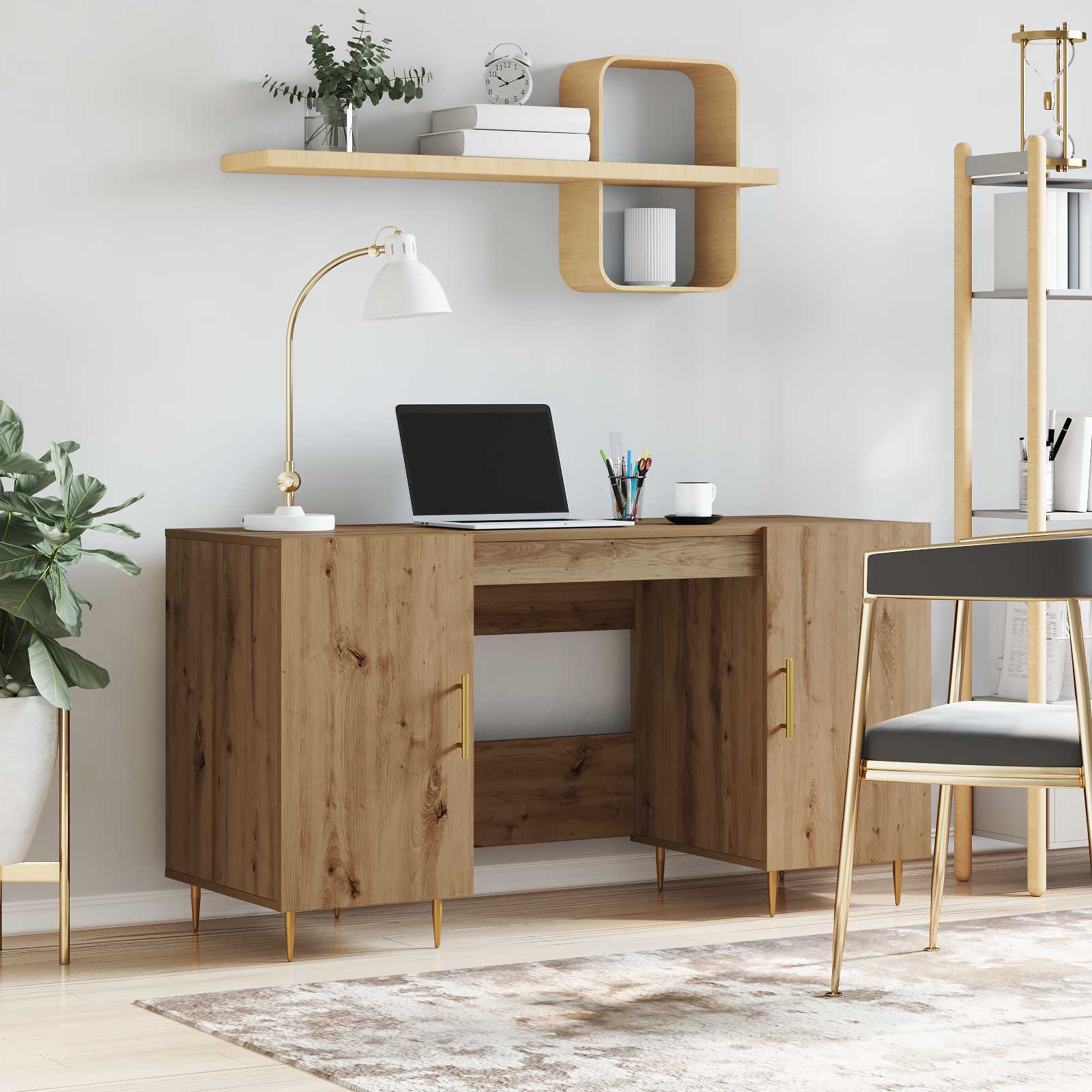 Stol s policom hrast artisan 140 x 50 x 75 cm Konstruirano drvo