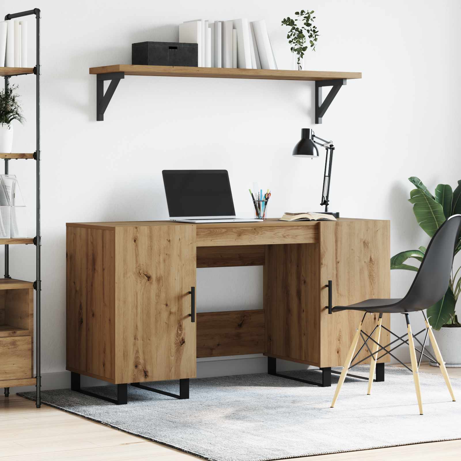Stol s policom hrast artisan 140 x 50 x 75 cm Konstruirano drvo