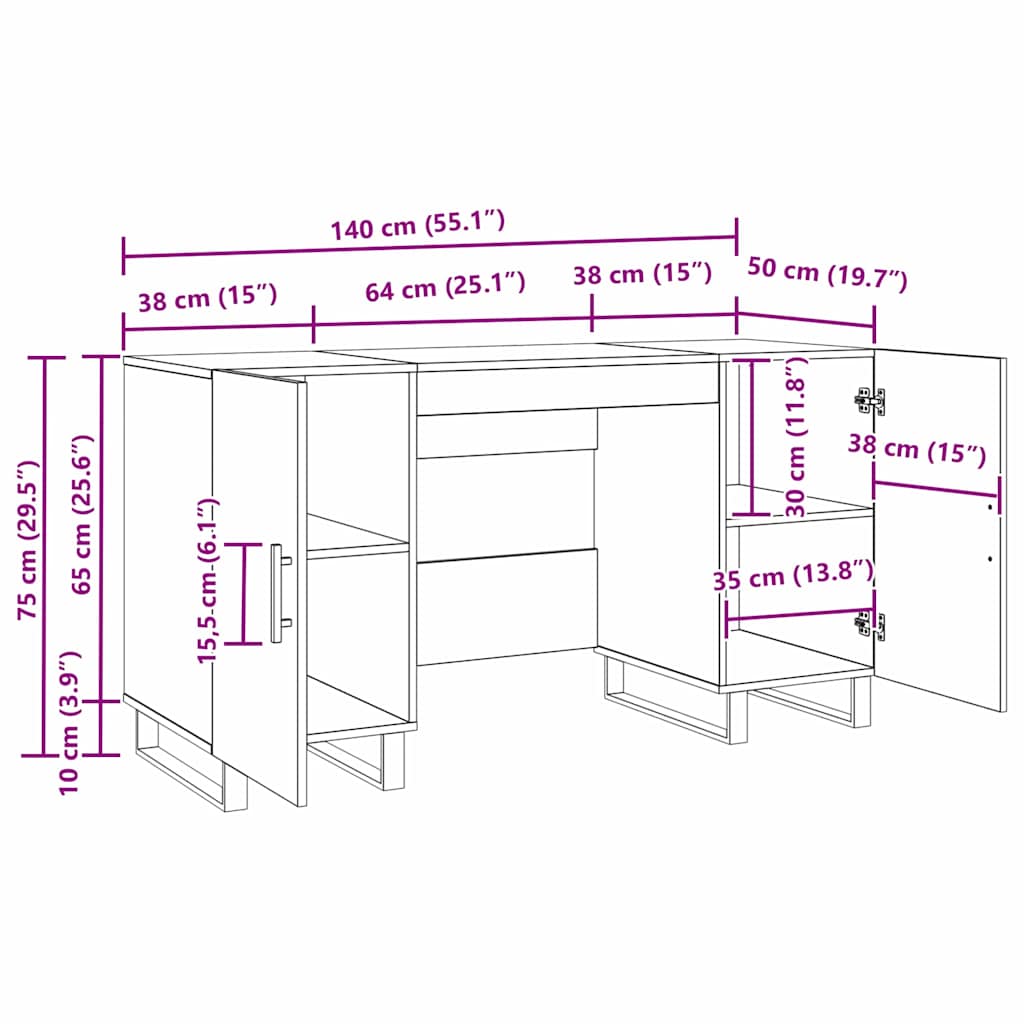 Stol s policom hrast artisan 140 x 50 x 75 cm Konstruirano drvo