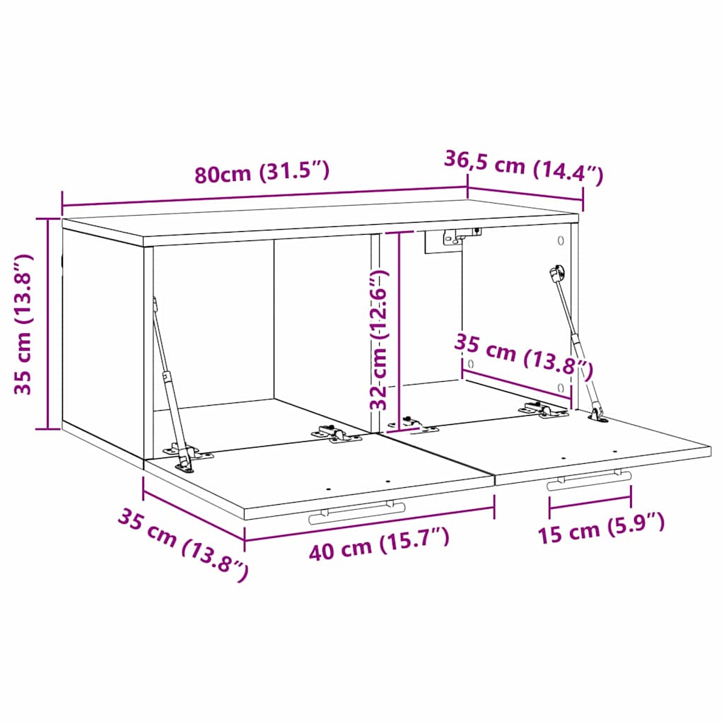 Ormar za Zid Crni hrast 80 x 36.5 x 35 cm Konstruirano drvo