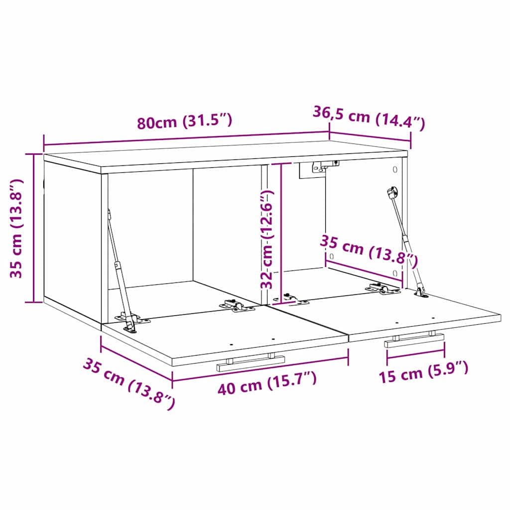 Ormar za Zid Crni hrast 80 x 36.5 x 35 cm Konstruirano drvo