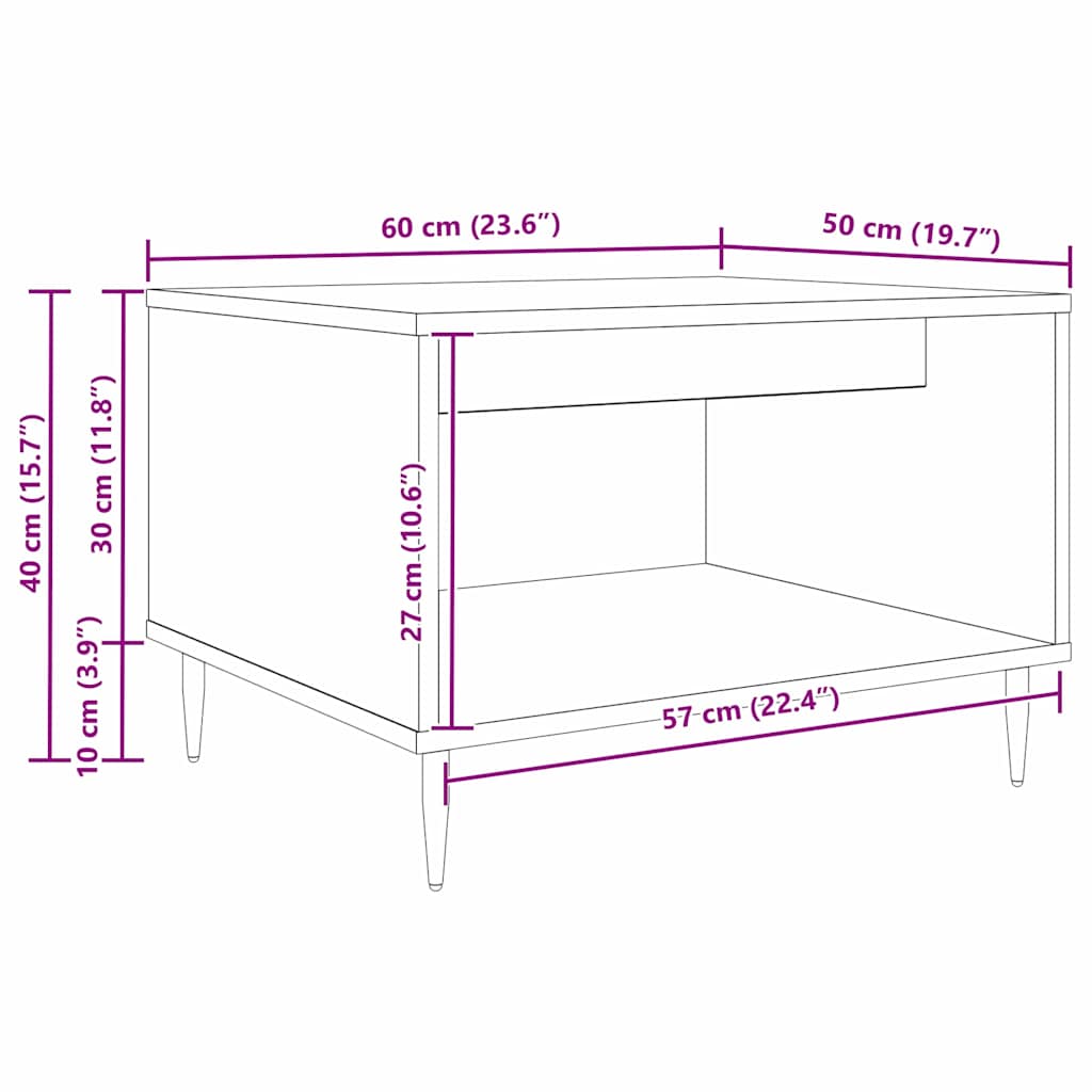 Kava Stol Crni hrast 60 x 50 x 40 cm Konstruirano drvo