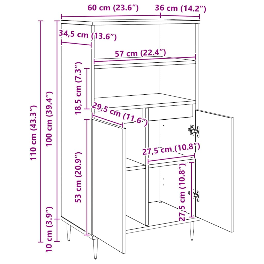 Highboard Crna 60 x 36 x 110 cm Konstruirano drvo